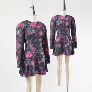Vintage 90s Floral Empire Waist Fit and Flare Baby Mini Dress M
